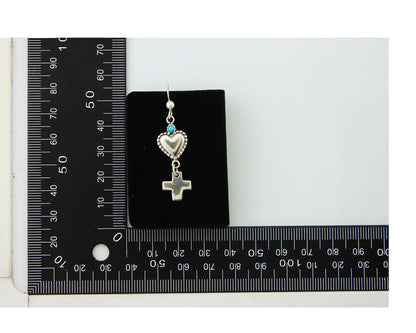 Navajo Earrings 925 Silver Heart Cross Turquoise Native American Artist C.80's