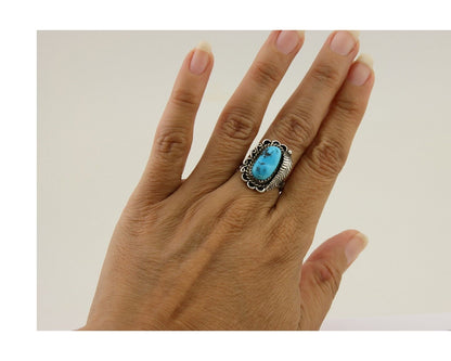 Navajo Ring 925 Silver Natural Blue Turquoise Native American Artist C.80's