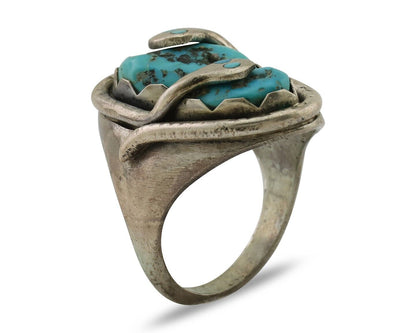 Mens Heavy Zuni Snake Ring 925 Silver Turquoise Signed EFFIE CALAVASA C.80's