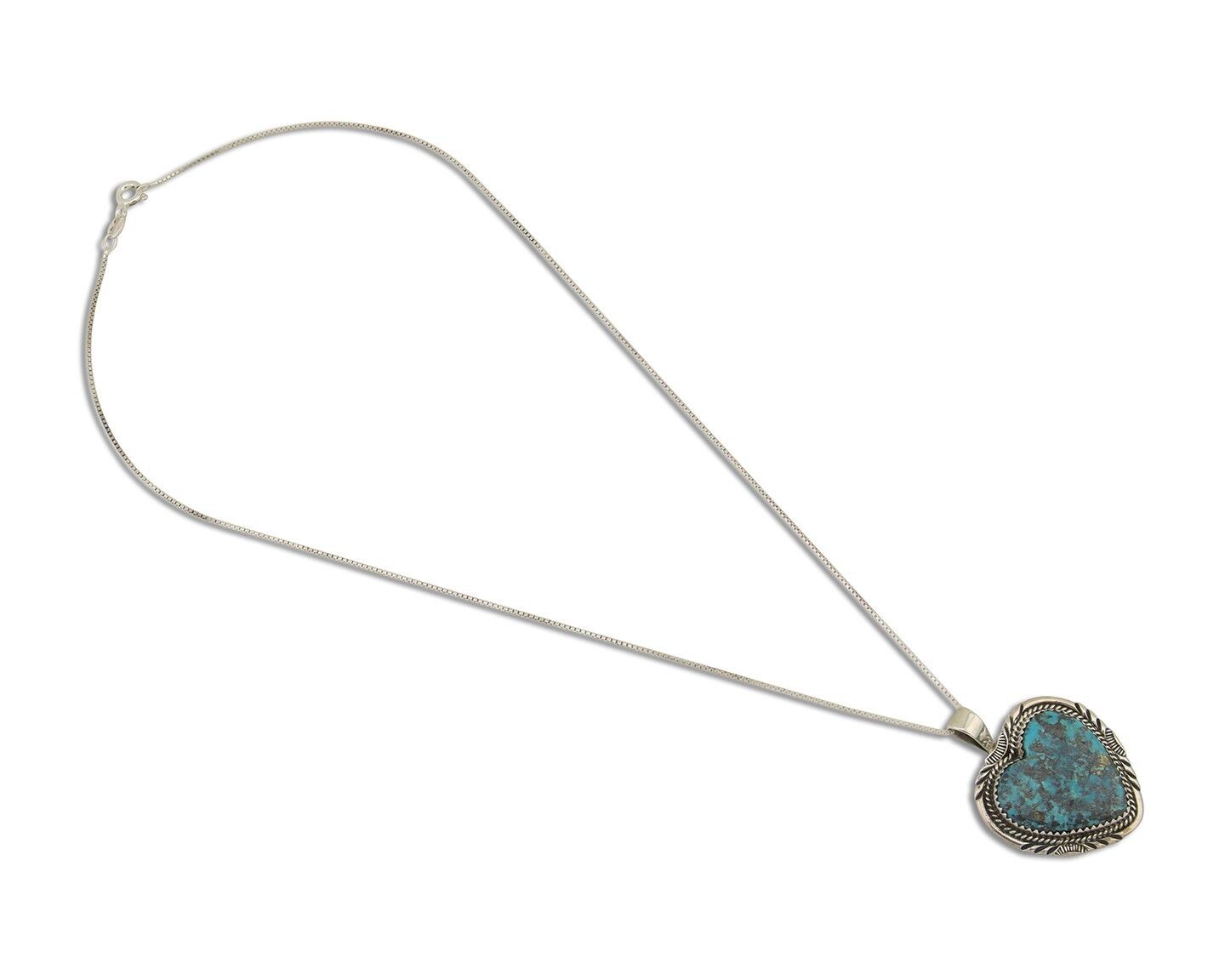 Navajo Heart Necklace 925 Silver Natural Turquoise Signed William Denetdale C80s