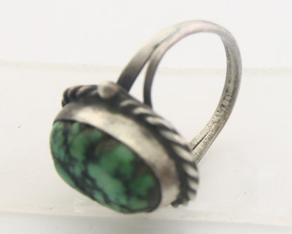 Navajo Ring 925 Sterling Natural Green Turquoise Native Artist C.80's Size 7.0