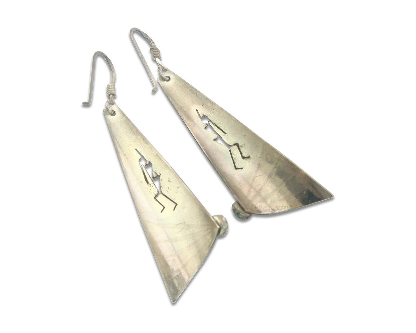 Navajo Earrings 925 Silver Kokopelli Natural Turquoise Native Artist C.80's