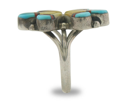 Vintage Navajo Ring 925 Sterling Gemstone Signed E. Sunburst Size 6