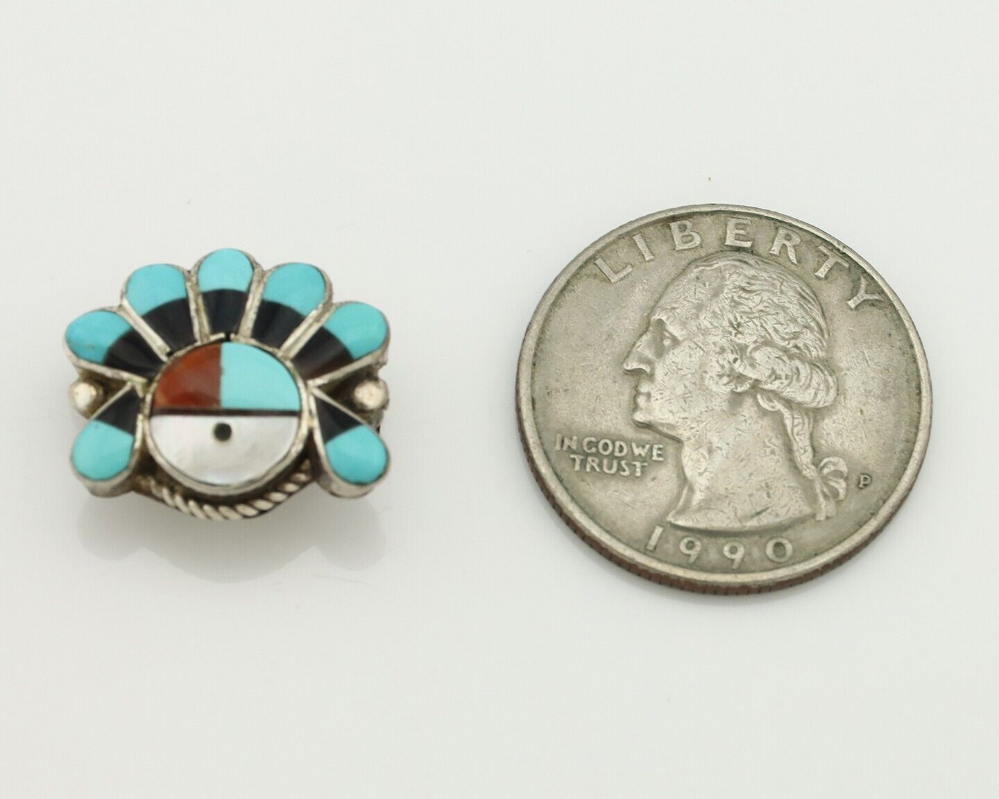 Zuni Pin Pendant .925 Silver Natural Gemstone Native American Artist C.80's