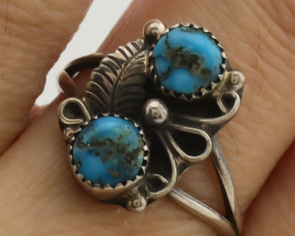 Navajo Ring 925 Silver Kingman Turquoise Native American Artist C.80's