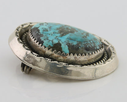 Navajo Pin 925 Silver Natural Blue Turquoise Artist Signed Hyson Craig C.80's