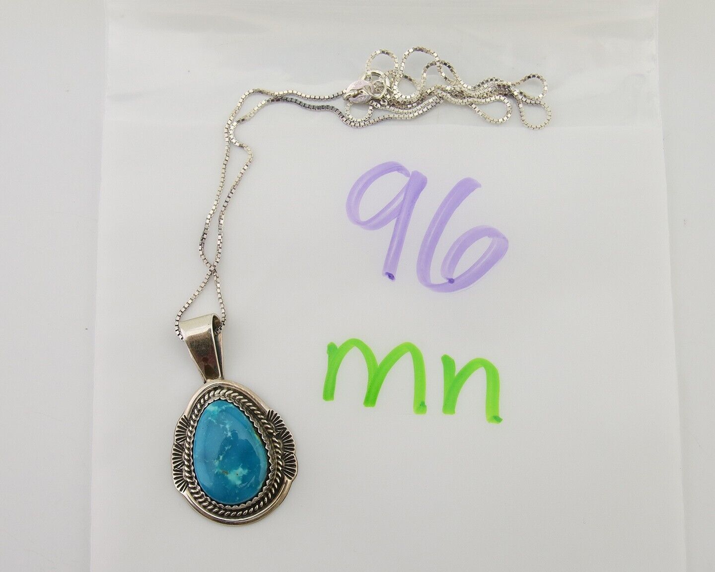 Navajo Necklace 925 Silver Natural Turquoise Artist Signed Mike Begay C.80's