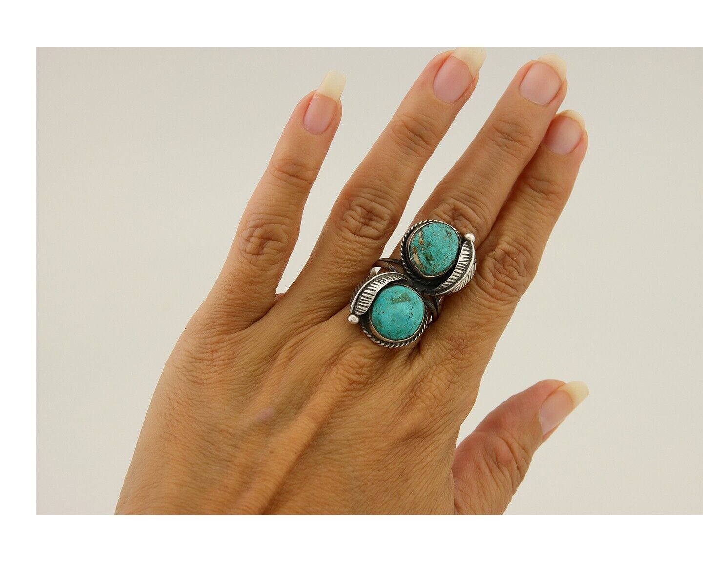 Navajo Ring 925 Sterling Silver Blue Turquoise Native American Artist C.80's