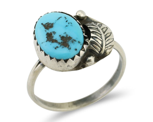 Navajo Ring 925 Silver Sleeping Beauty Turquoise Native American Artist C.80's