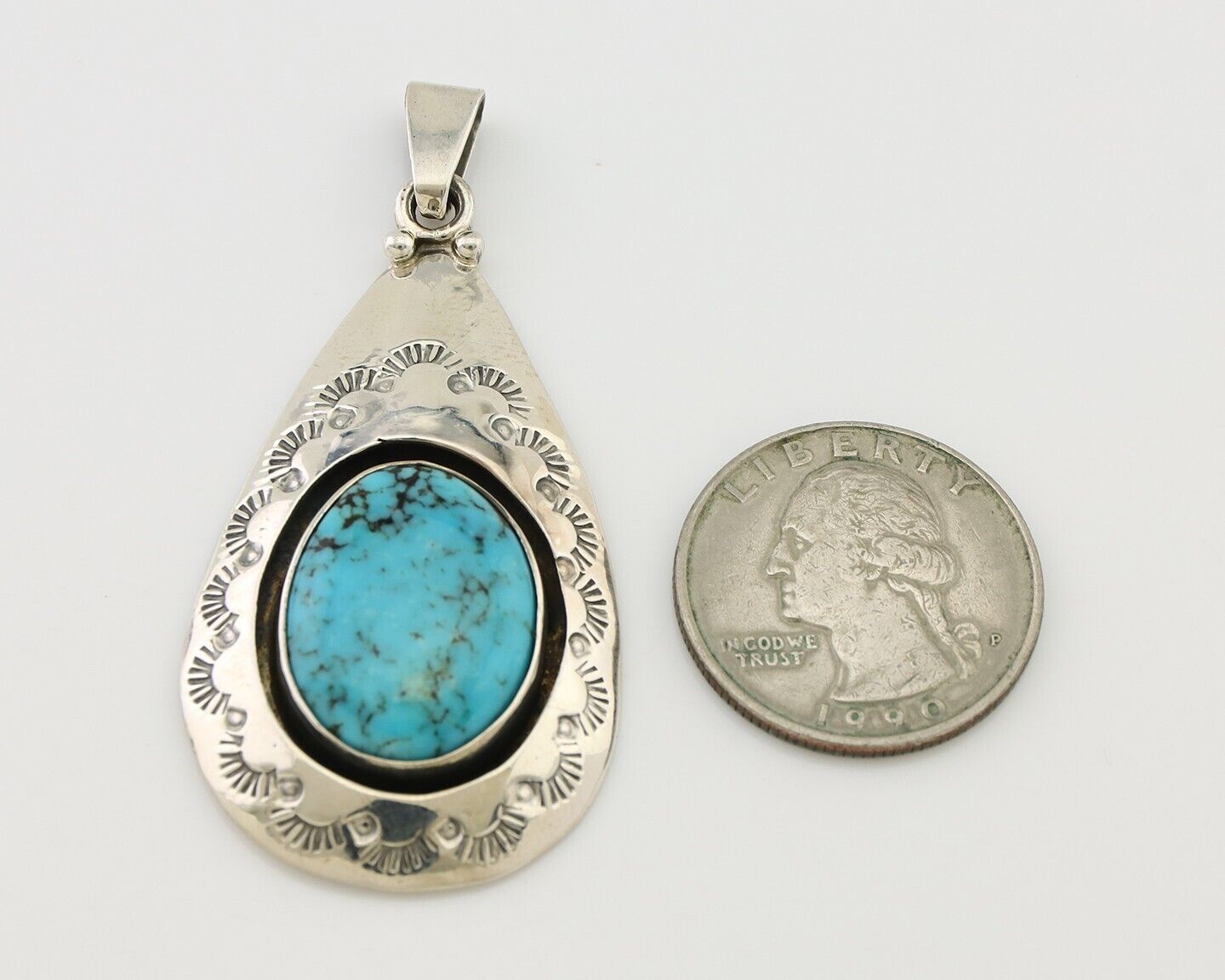 Navajo Pendant 925 Silver Blue Turquoise Artist Signed MC C.80's