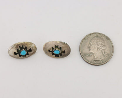 Navajo Hand Cut Earrings 925 Silver Blue Natural Turquoise Native Artist C.80's