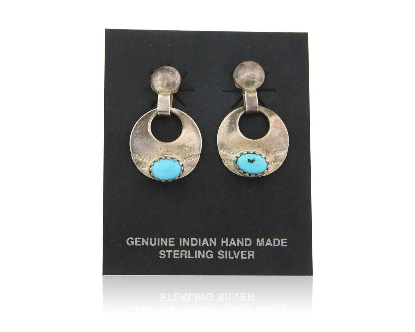Navajo Dangle Earrings 925 Silver Natural Turquoise Native American Artist C80s