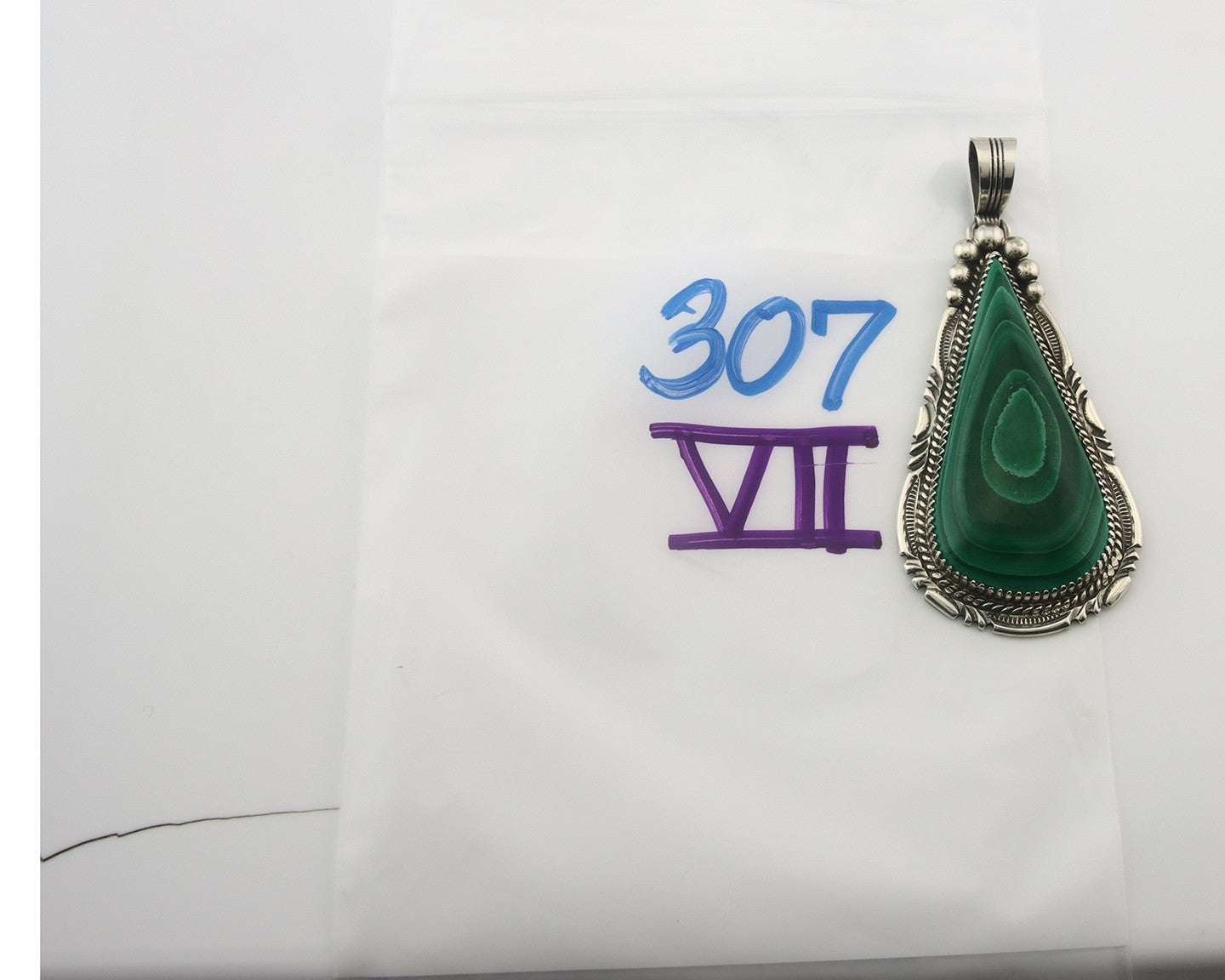 Navajo Sterling Silver Pendant Malachite Vintage Handmade Signed George Begay