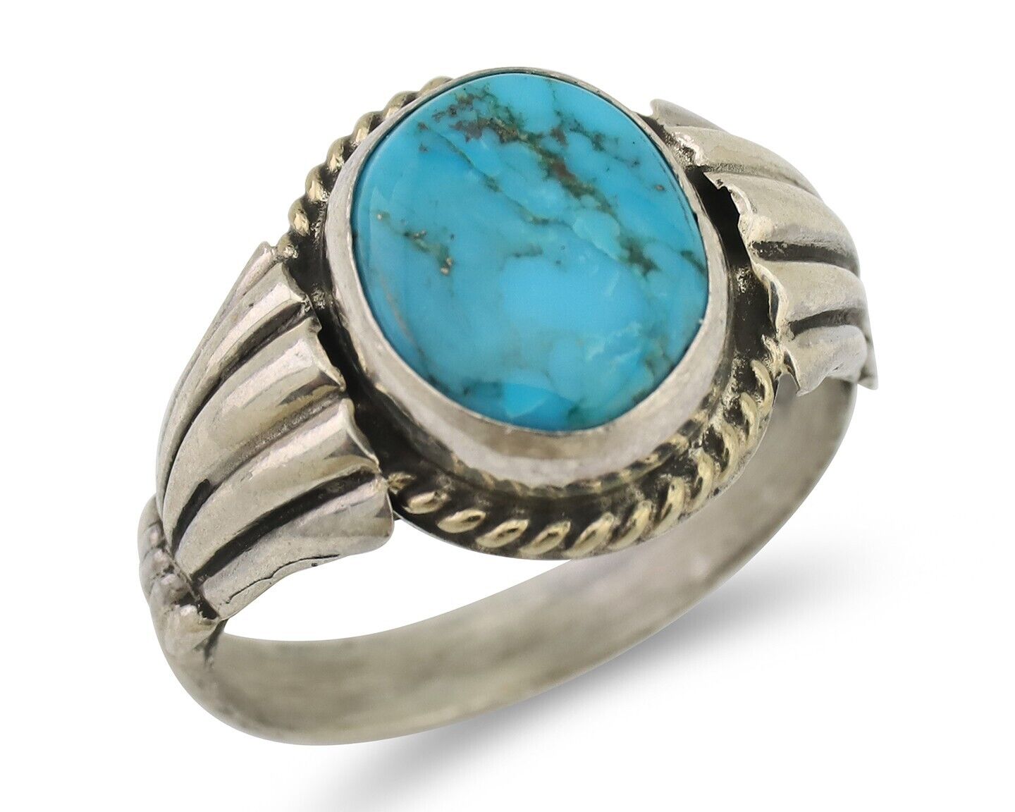 Navajo Ring 925 Silver Natural Turquoise Native American Artist C.80's Size 8.0