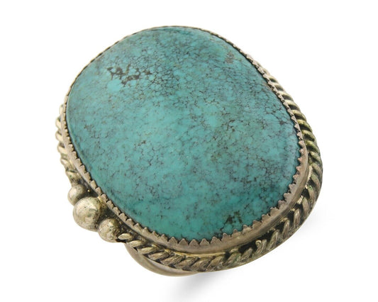 Navajo Ring 925 Sterling Spiderweb Blue Turquoise Native Artist C.80's Size 9.0