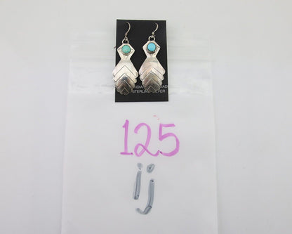 Navajo Dangle Earrings 925 Silver Natural Turquoise Artist Signed JB C.80's