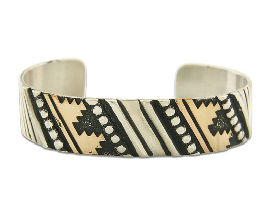 Navajo Bracelet Gold & 925 Silver Handmade 16 mm Wide Signed Thomas Singer C80s