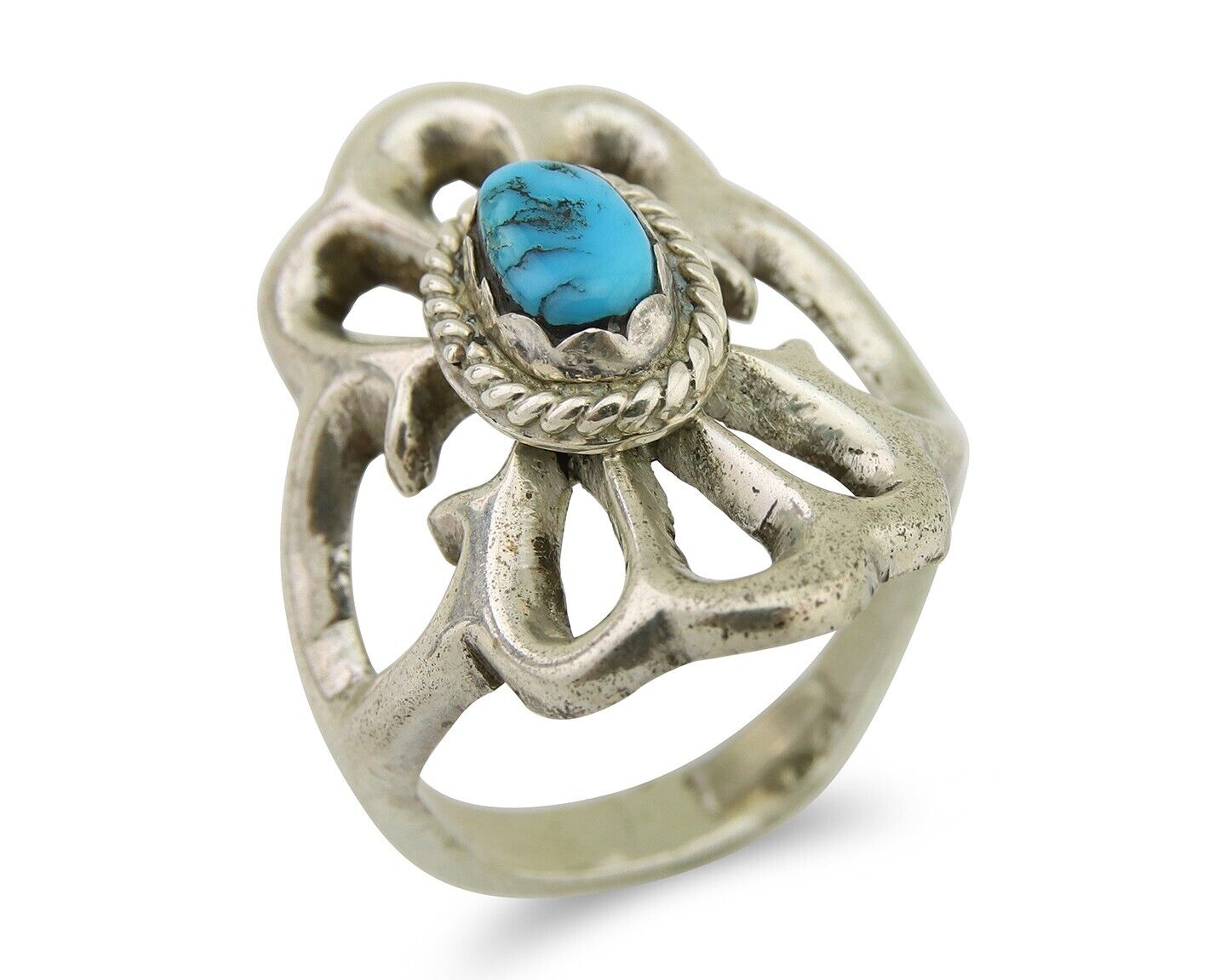 Navajo Sand Cast Ring 925 Silver Sleeping Beauty Turquoise Artist C.80's