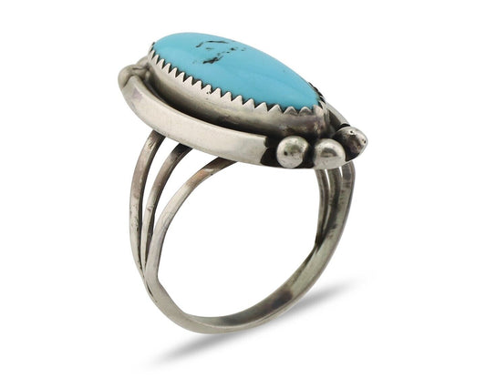 Navajo Ring .925 Silver Sleeping Beauty Turquoise Signed SkyStone Creations C80s