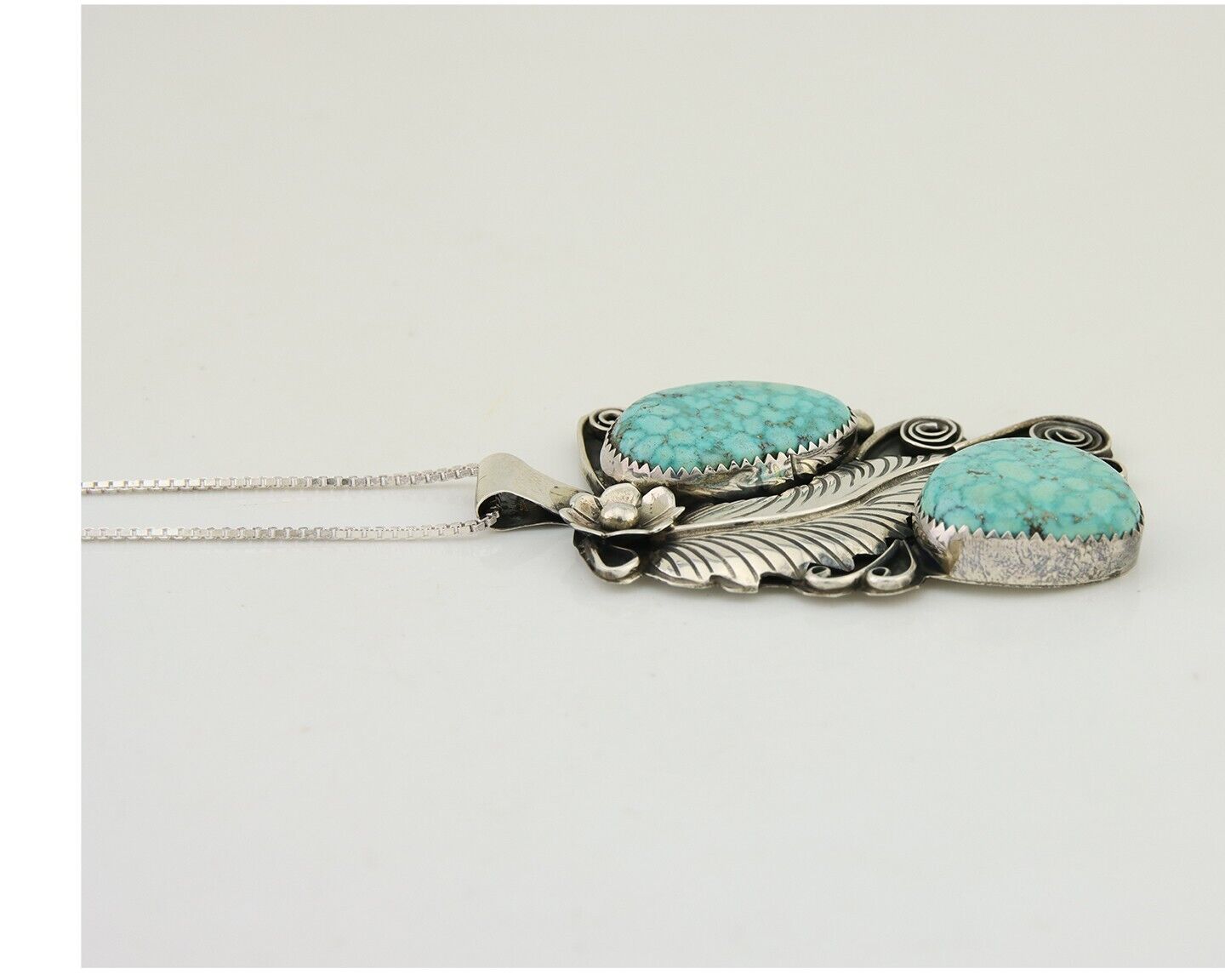 Navajo Necklace 925 Silver Natural Turquoise Artist Signed M Thomas C.80's