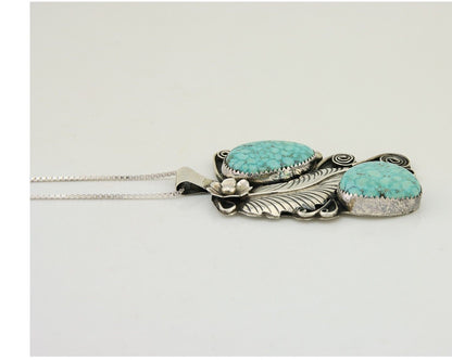 Navajo Necklace 925 Silver Natural Turquoise Artist Signed M Thomas C.80's