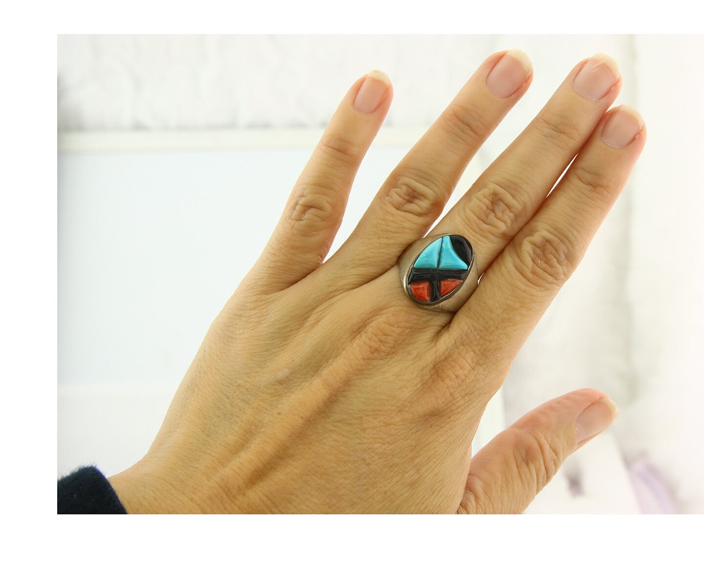 Vintage Zuni Ring 925 Sterling Authentic Natural Gemstone Signed K&GT Size 10