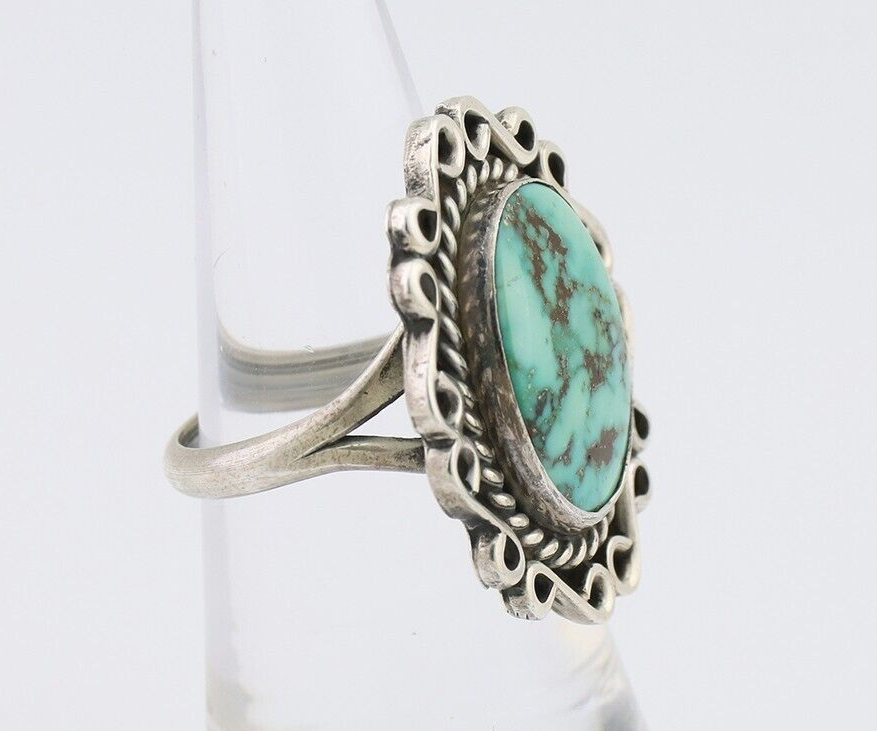 Navajo Ring 925 Silver Natural Turquoise Artist Signed "M" Size 6.25 C.80's