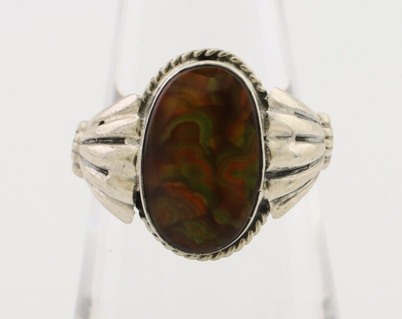 Navajo Handmade Ring 925 Silver Natural Fire Opal Native Artist Size 6.5 C.80's