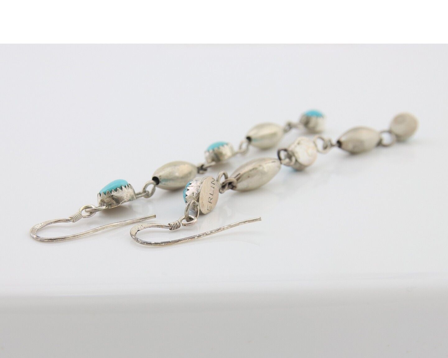 Navajo Earrings 925 Silver Blue Turquoise Native American Artist C.80's