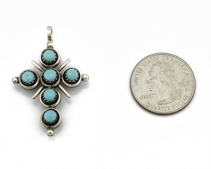 Zuni Natural Turquoise and Coral Reversible 925 Silver Handmade Pendant