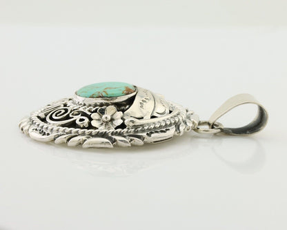 Navajo Pendant 925 Silver Kingman Turquoise Native American Artist C.80s