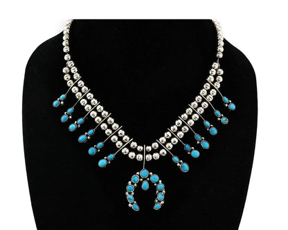 Navajo Squash Necklace Natural Turquoise Vintage Handmade Native Artist C.80's