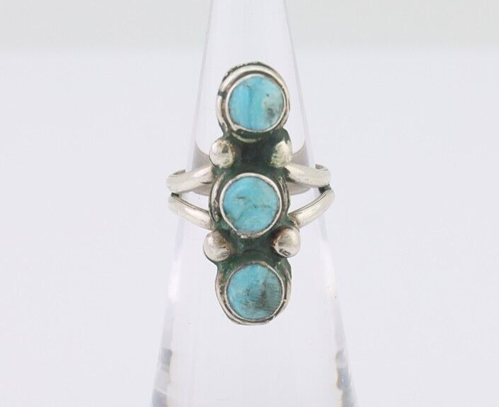 Navajo Ring 925 Silver Natural Turquoise Native American Artist C.80's