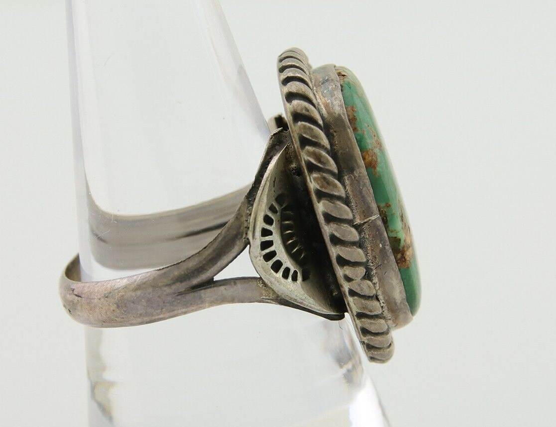 Men Navajo Ring 925 Silver Natural Slab Turquoise Signed Sunset C.80's