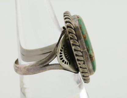 Men Navajo Ring 925 Silver Natural Slab Turquoise Signed Sunset C.80's