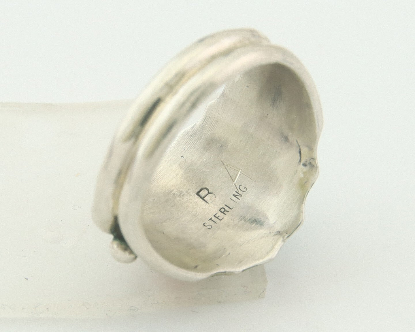 Men Navajo Ring 925 Sterling Natural Coral & Turquoise Signed R C.80's Size 9.0