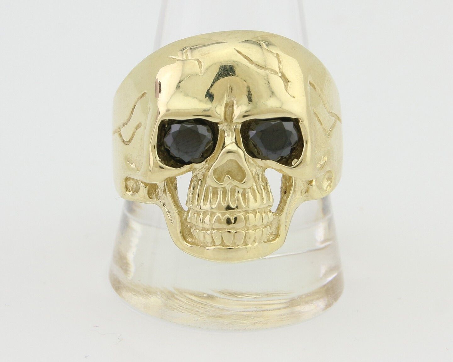 Men 14k SOLID Gold Skull Ring Lab Created Black Onyx Eyes Size 12