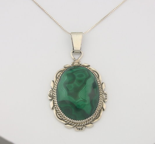 Navajo Sterling Silver Necklace Malachite Authentic Vintage Signed TALHAT