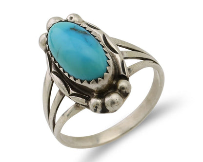 Navajo Ring 925 Silver Sleeping Beauty Turquoise Artist Signed SC C.80's