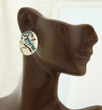 Navajo Bird Earrings Sterling Silver Vintage Hamdmade Signed BH