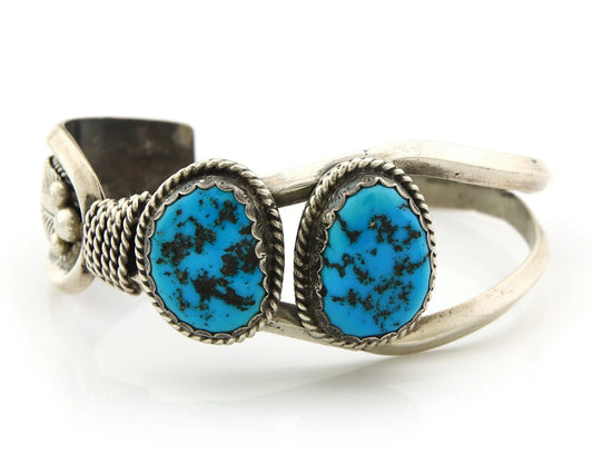 Navajo Cuff Bracelet Sterling Silver Turquoise Vintage Native Artist Signed G