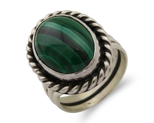 Navajo Ring 925 Silver Natural Malachite Native American Artist C.80's