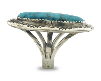 Navajo Ring 925 Sterling Turquoise Handmade Signed Jack Tom C.80's Size 7.0