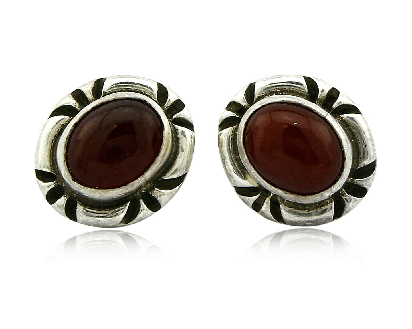 Navajo Hand Stamped Natural Mined Cornelian .925 SOLID Silver Stud Earrings