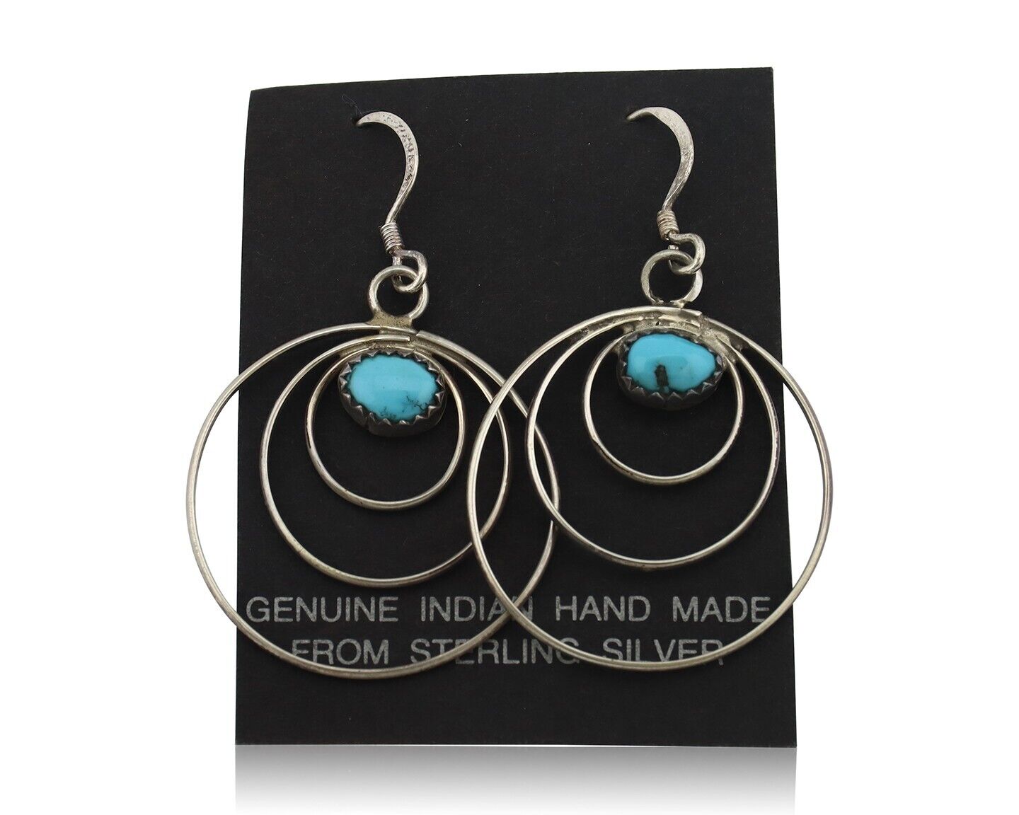 Navajo Dangle Handmade Earrings 925 Silver Blue Turquoise Native Artist C.80's