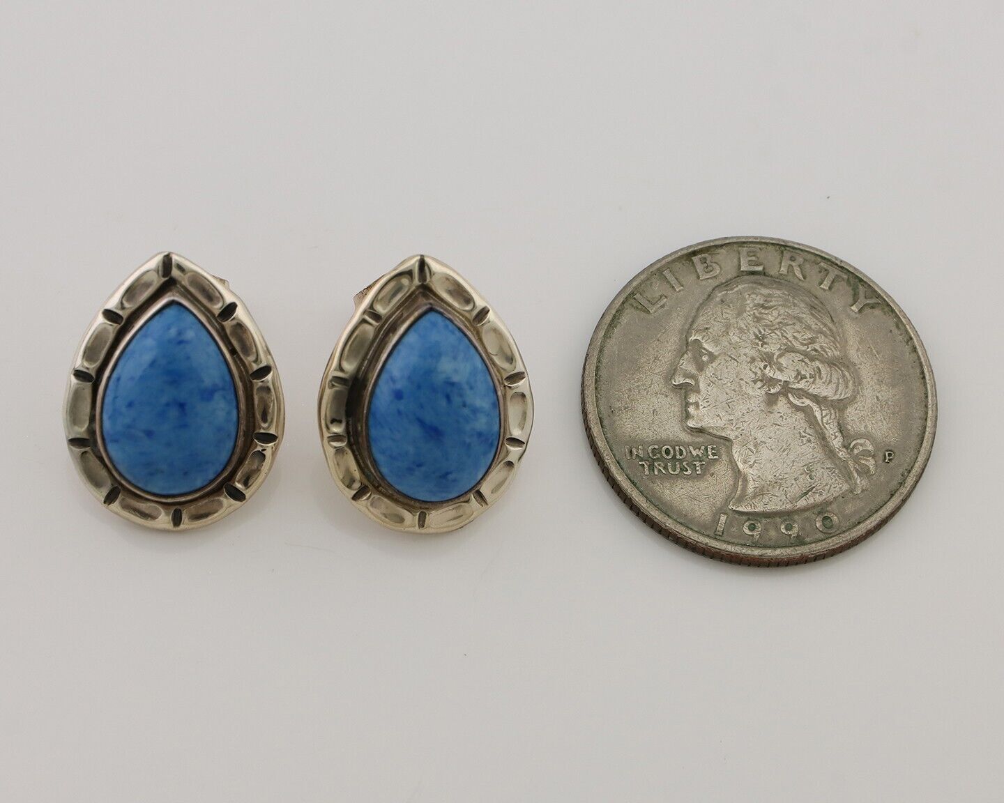 Navajo Earrings 925 Silver Natural Blue Lapis Native American Artist C.80's