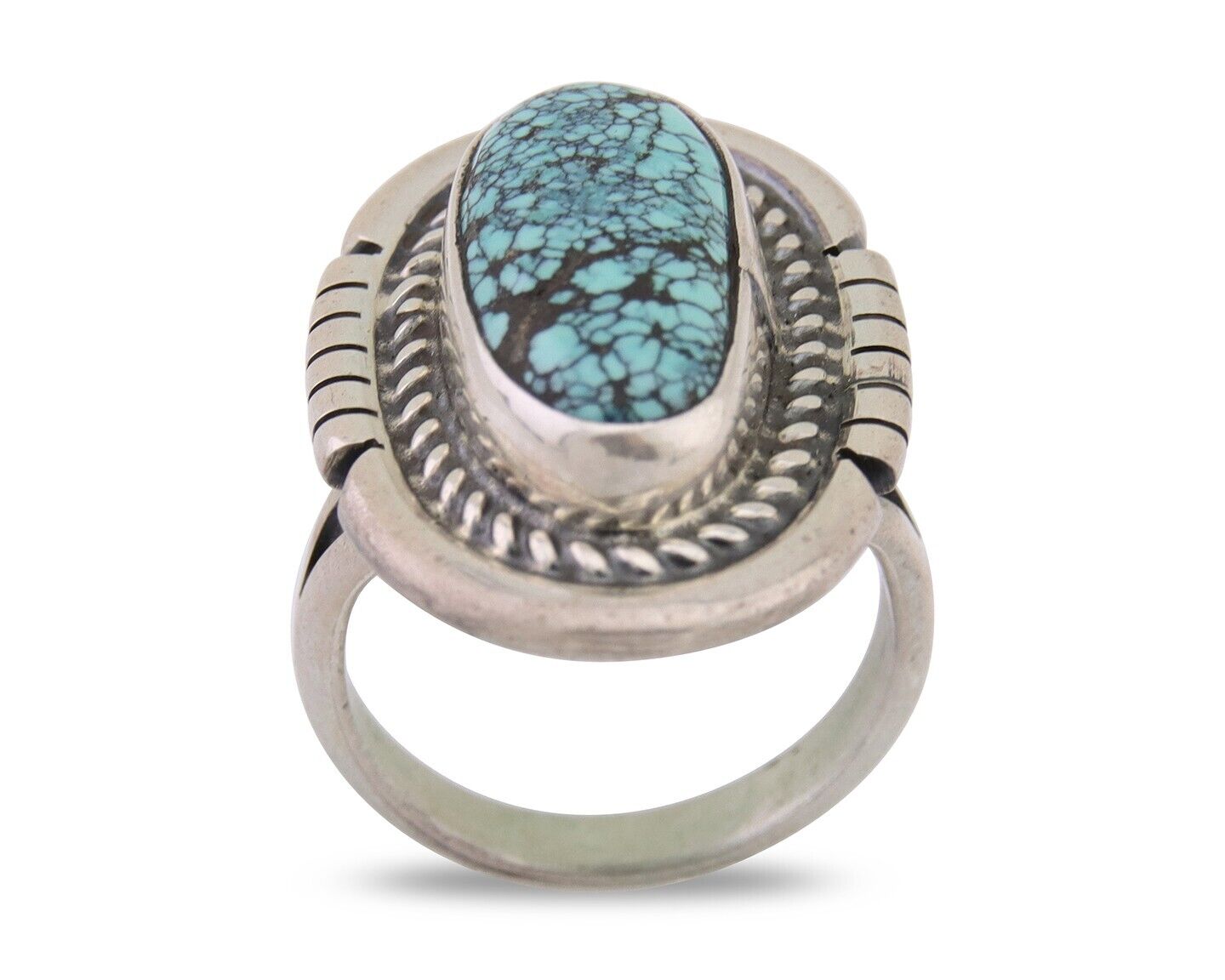 Navajo Ring 925 Silver Spiderweb Turquoise Signed Jon McCray C.80's