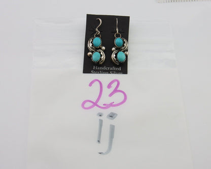 Navajo Dangle Earrings 925 Silver Natural Turquoise Native American Artist C80s