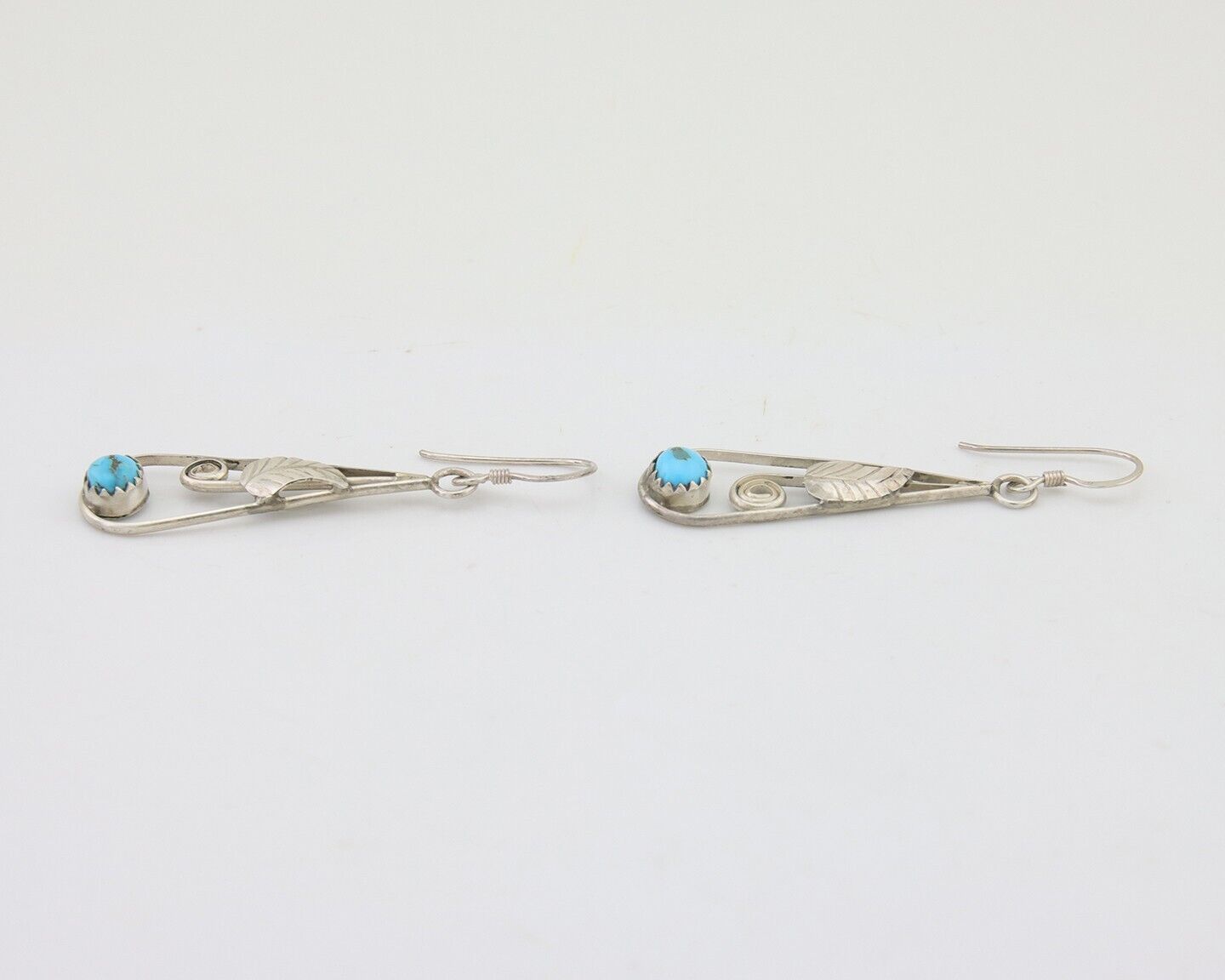 Navajo Dangle Earrings 925 Silver Natural Blue Turquoise Artist Signed JB C.80's