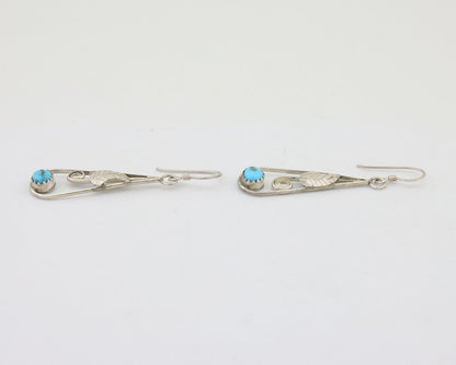 Navajo Dangle Earrings 925 Silver Natural Blue Turquoise Artist Signed JB C.80's